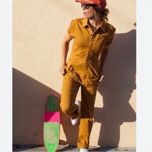 ATWYLD Pit Crew Jumpsuit Women Small Utility Coverall RETRO GOLD MOTO SKATER